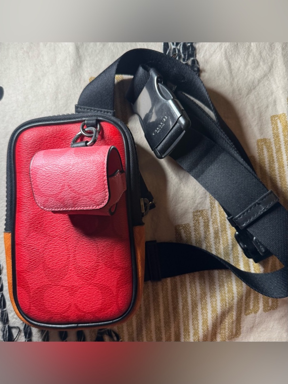 Coach Stanton Red Colorblock AirPod/iPhone Crossbody with Adjustable Strap - Picture 2 of 6